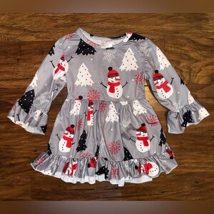 Festive Snowman Tree Snowflake Dress for Kids with Ruffles